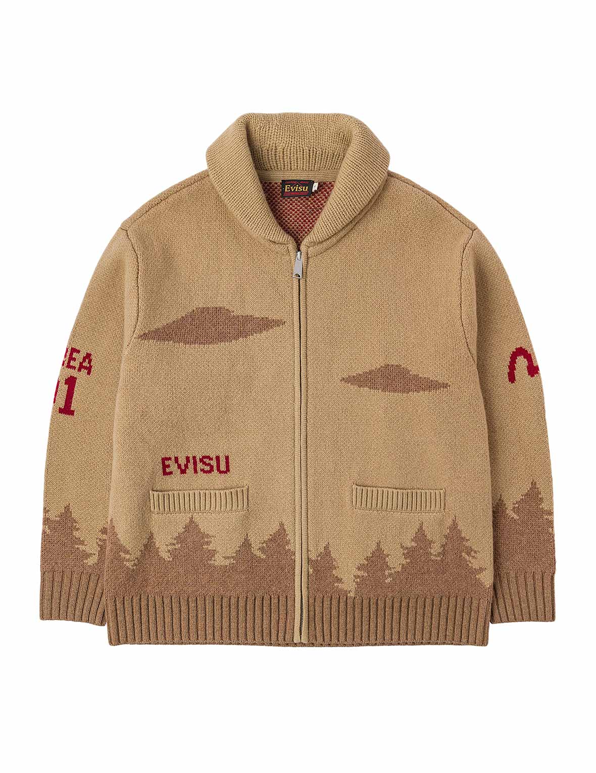 UFO and Cowichan Intarsia Patterns Relax Fit Knitted Sweatshirt