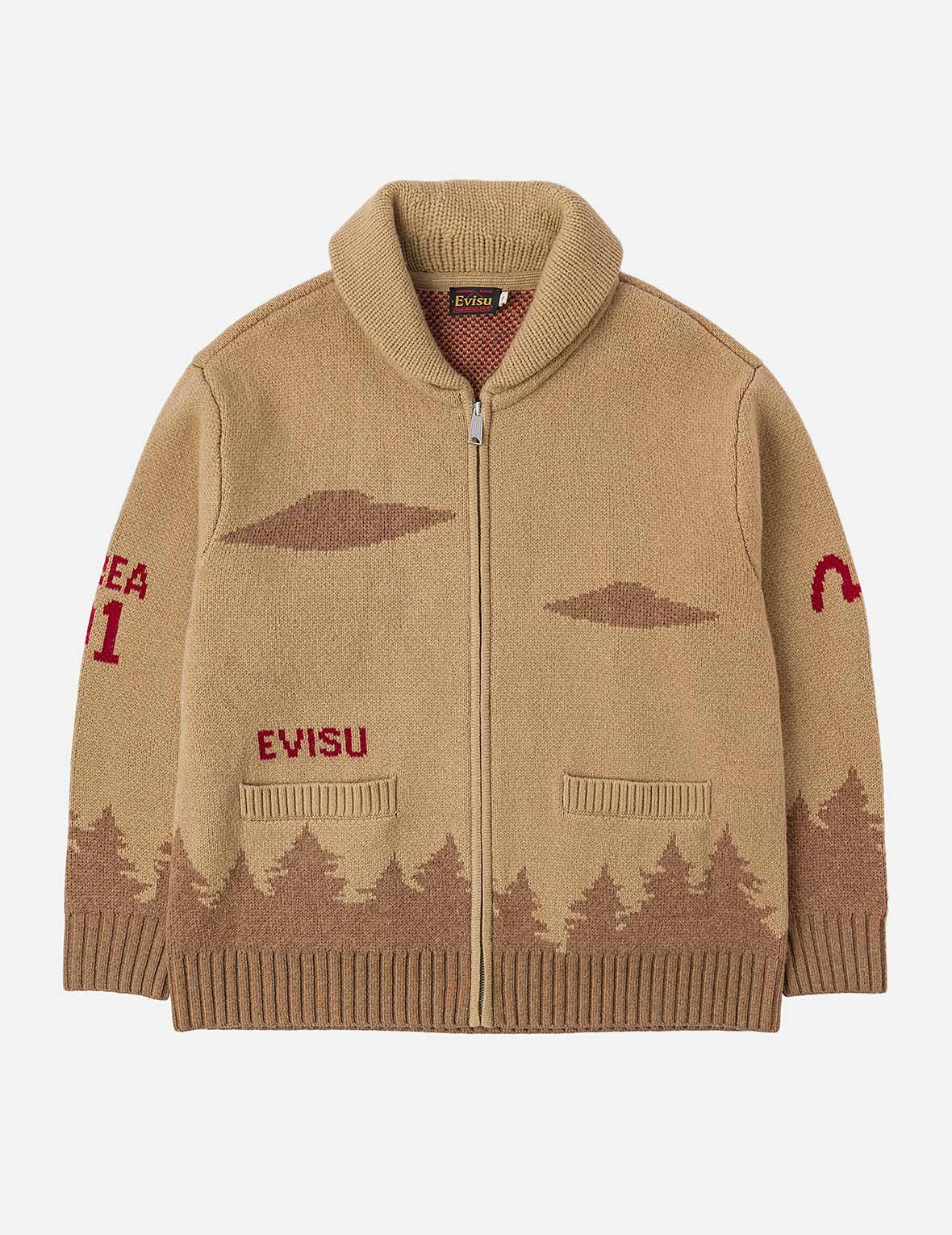 UFO and Cowichan Intarsia Patterns Relax Fit Knitted Sweatshirt
