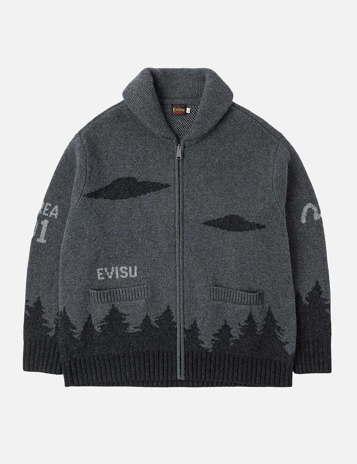 UFO and Cowichan Intarsia Patterns Relax Fit Knitted Sweatshirt