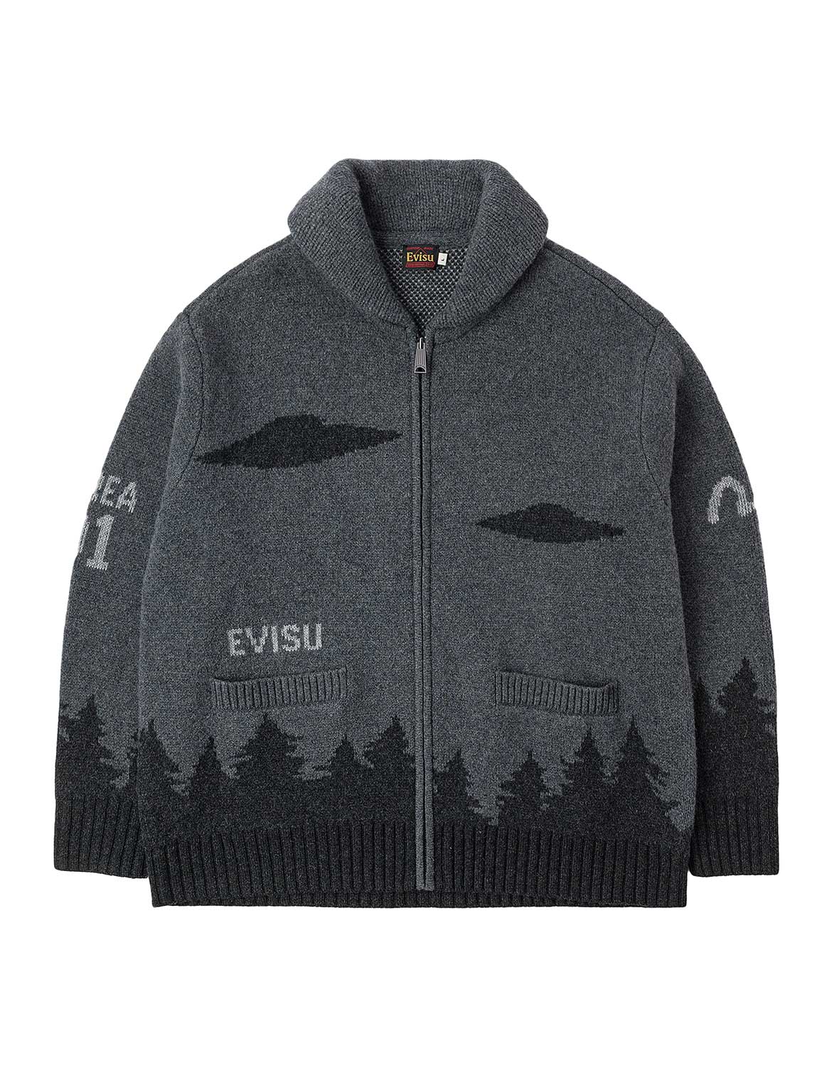 UFO and Cowichan Intarsia Patterns Relax Fit Knitted Sweatshirt
