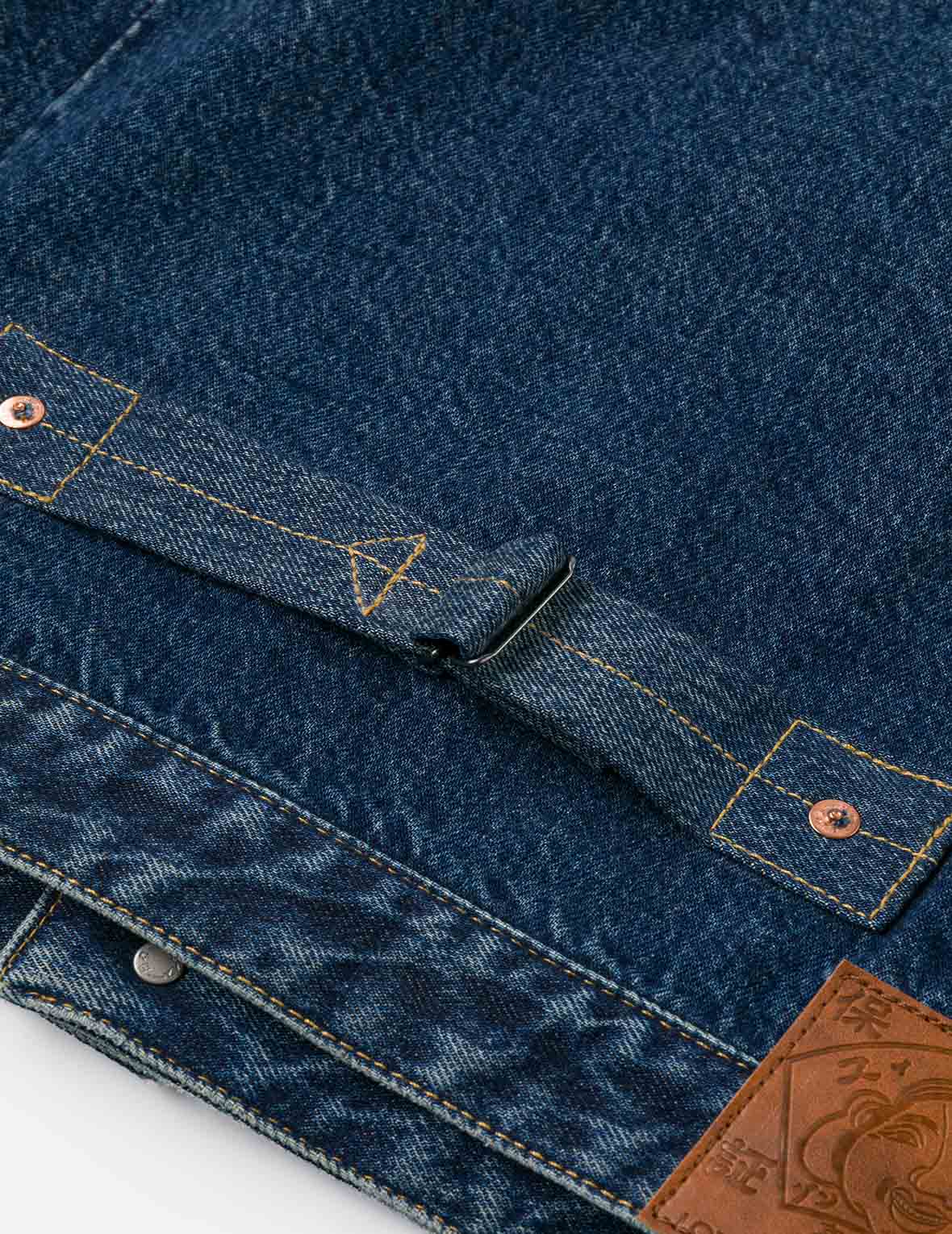 Distressed Seagull Print and Frayed Logo Patch Embroidery Relax Fit Denim Jacket