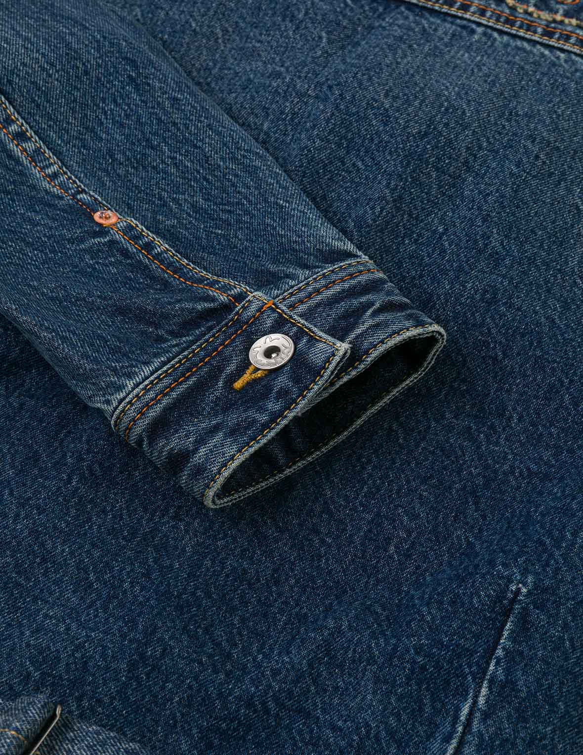 Distressed Seagull Print and Frayed Logo Patch Embroidery Relax Fit Denim Jacket