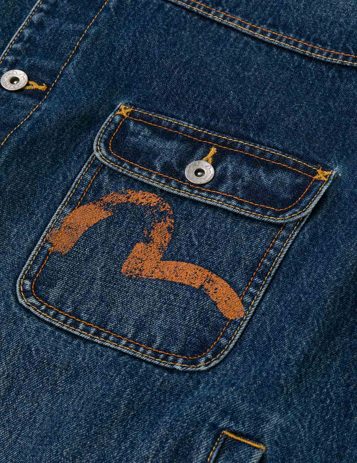 Distressed Seagull Print and Frayed Logo Patch Embroidery Relax Fit Denim Jacket