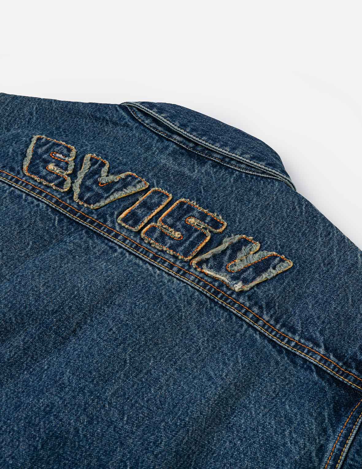 Distressed Seagull Print and Frayed Logo Patch Embroidery Relax Fit Denim Jacket