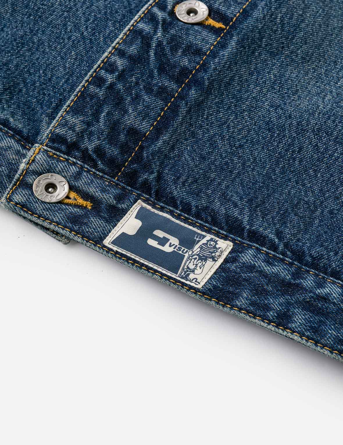 Distressed Seagull Print and Frayed Logo Patch Embroidery Relax Fit Denim Jacket