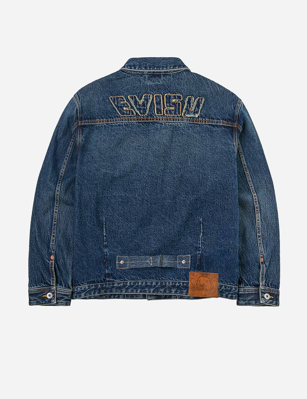 Distressed Seagull Print and Frayed Logo Patch Embroidery Relax Fit Denim Jacket