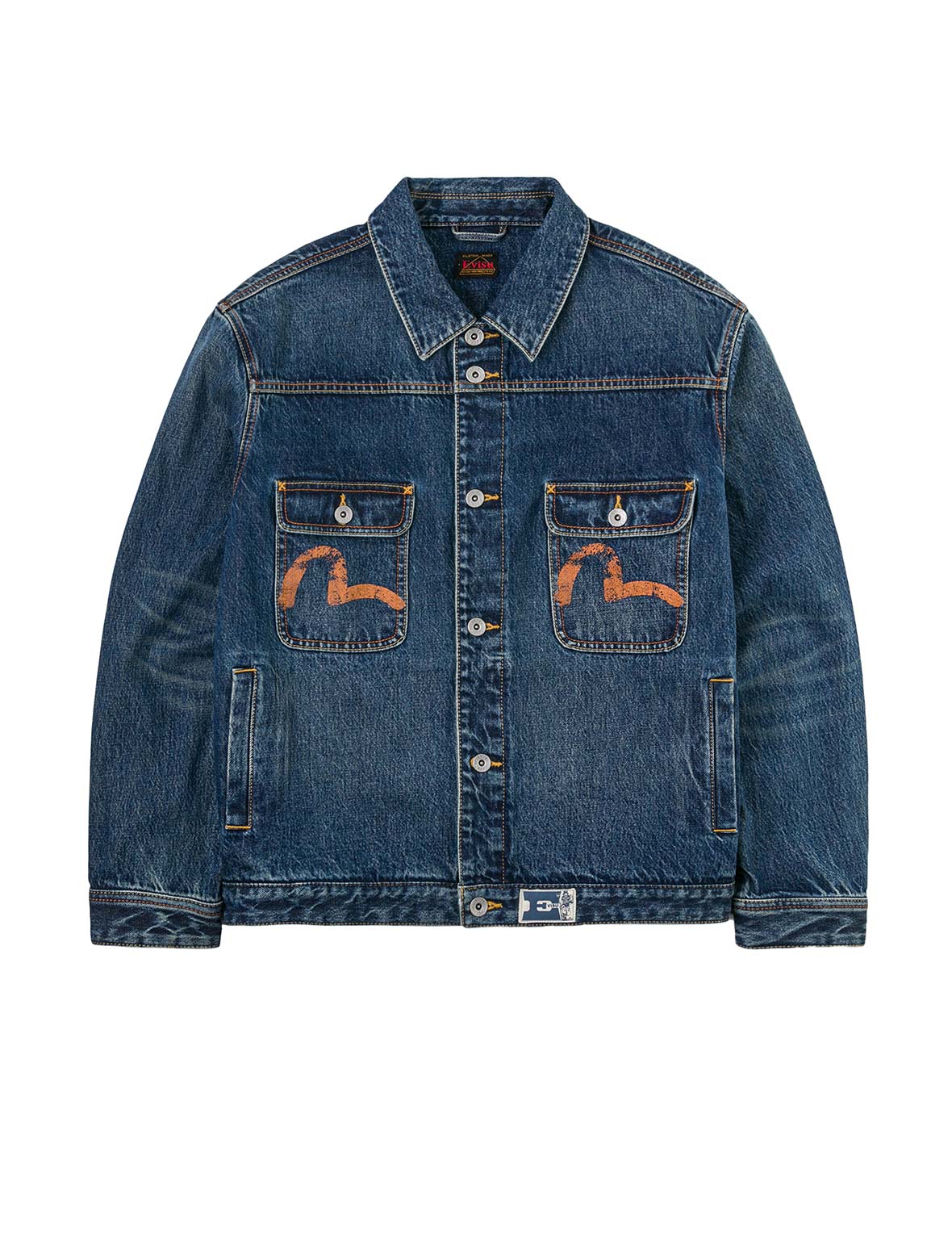 Distressed Seagull Print and Frayed Logo Patch Embroidery Relax Fit Denim Jacket