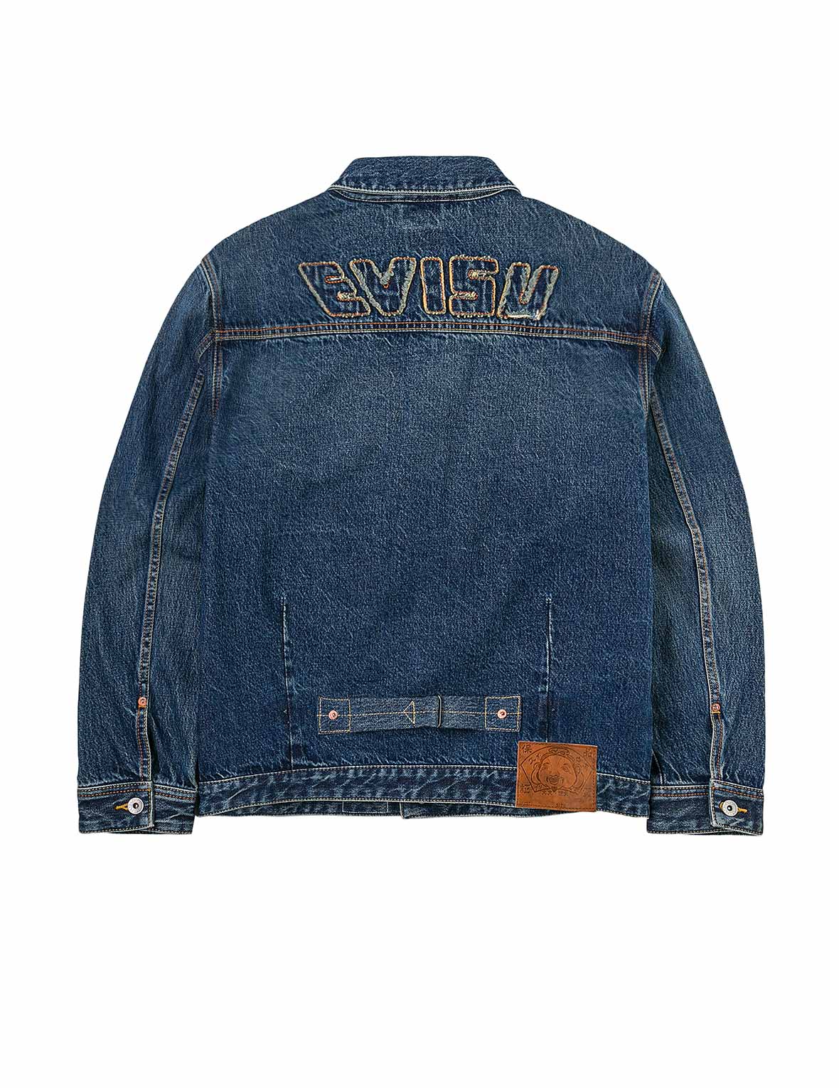 Distressed Seagull Print and Frayed Logo Patch Embroidery Relax Fit Denim Jacket