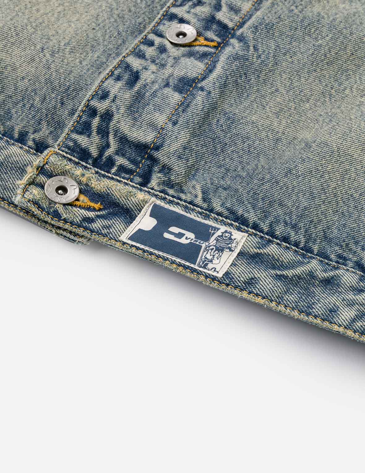 Distressed Seagull Print and Frayed Logo Patch Embroidery Relax Fit Denim Jacket