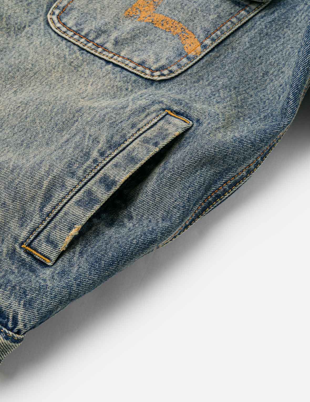 Distressed Seagull Print and Frayed Logo Patch Embroidery Relax Fit Denim Jacket