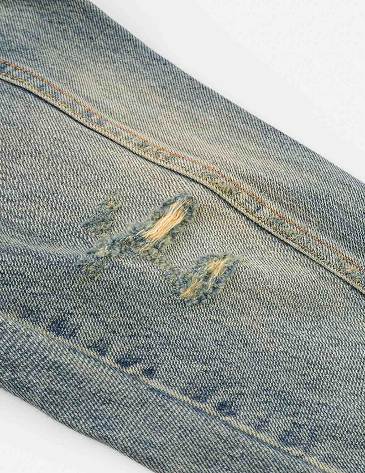 Distressed Seagull Print and Frayed Logo Patch Embroidery Relax Fit Denim Jacket