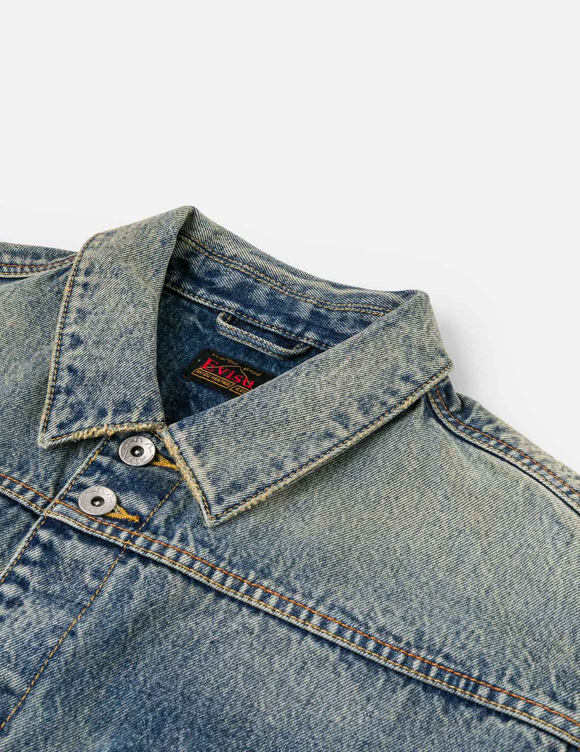 Distressed Seagull Print and Frayed Logo Patch Embroidery Relax Fit Denim Jacket