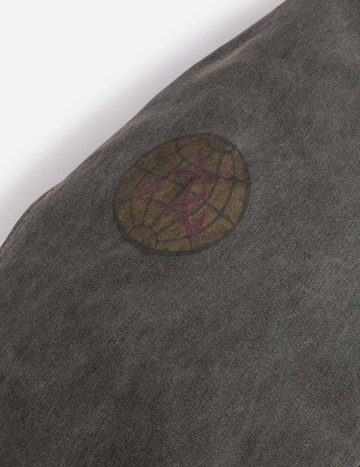 Heavy Washed Multi Logo Badges Print Regular Fit Padded Bomber Jacket