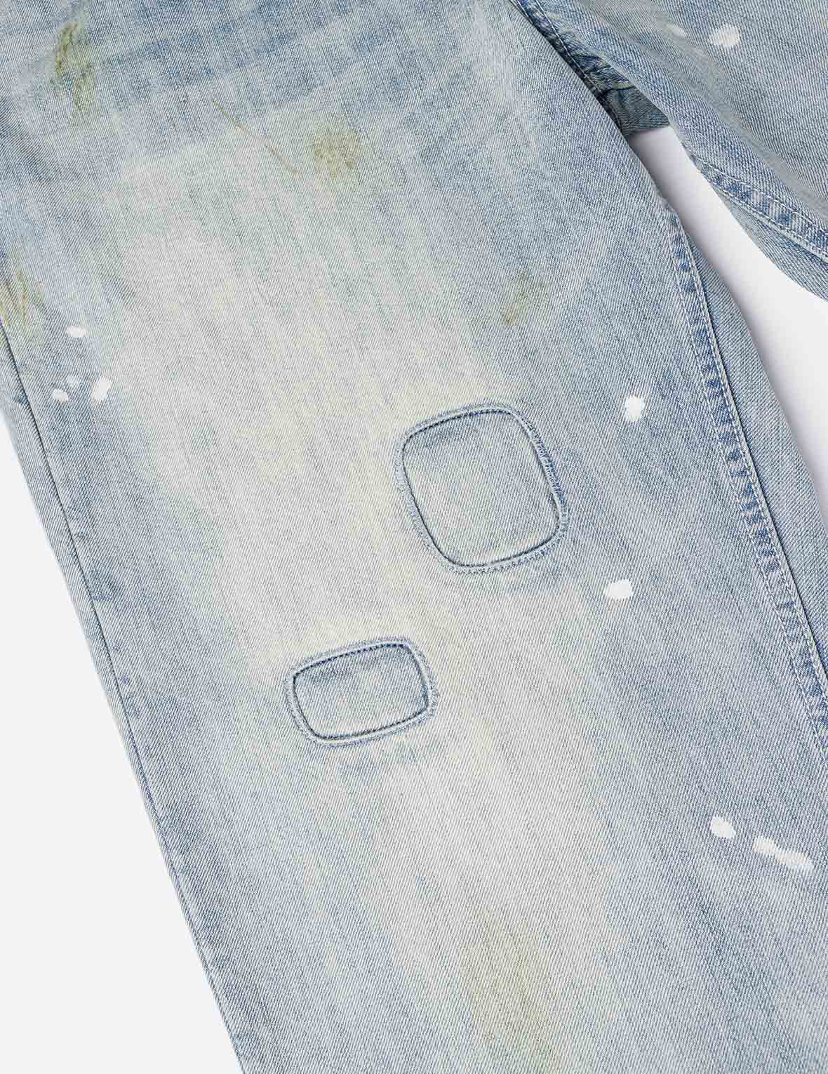 Washed Patchwork and Seagull Print Loose Fit Denim Jeans