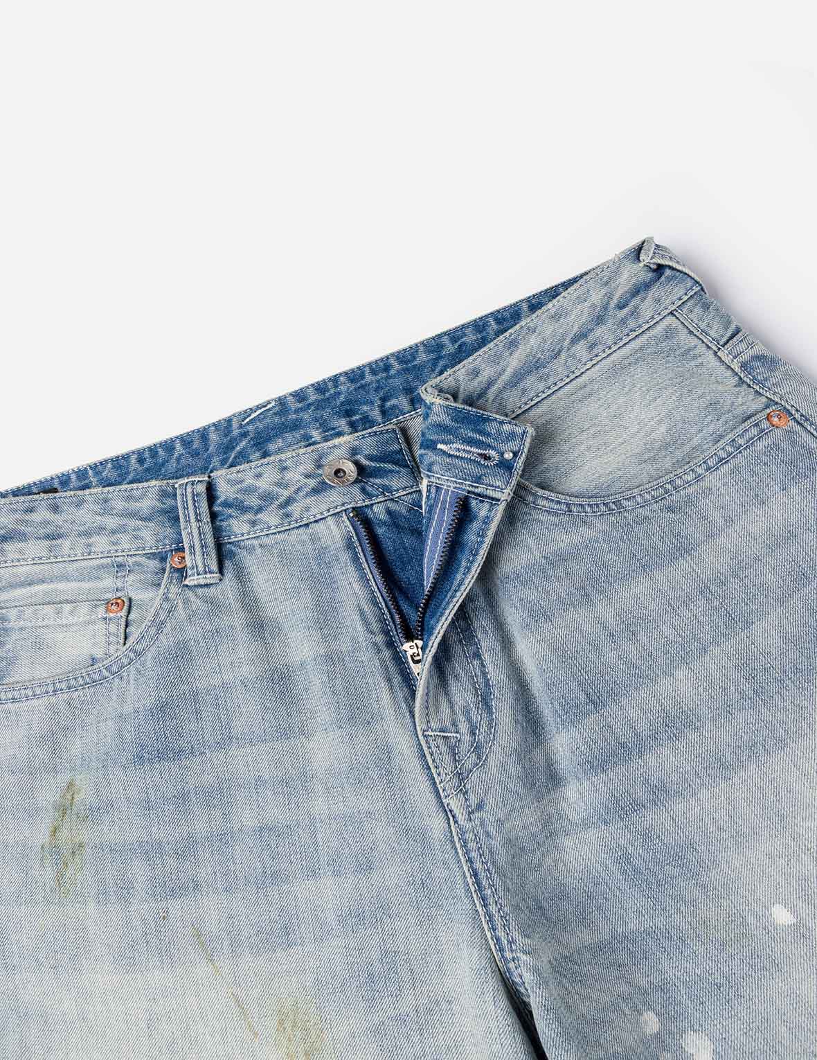 Washed Patchwork and Seagull Print Loose Fit Denim Jeans