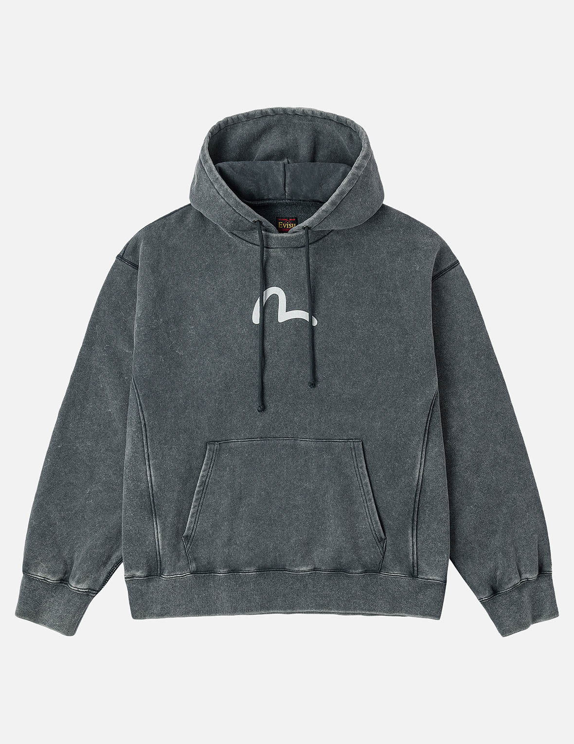 Washed Seagull and Logo Print Relax Fit Hoodie