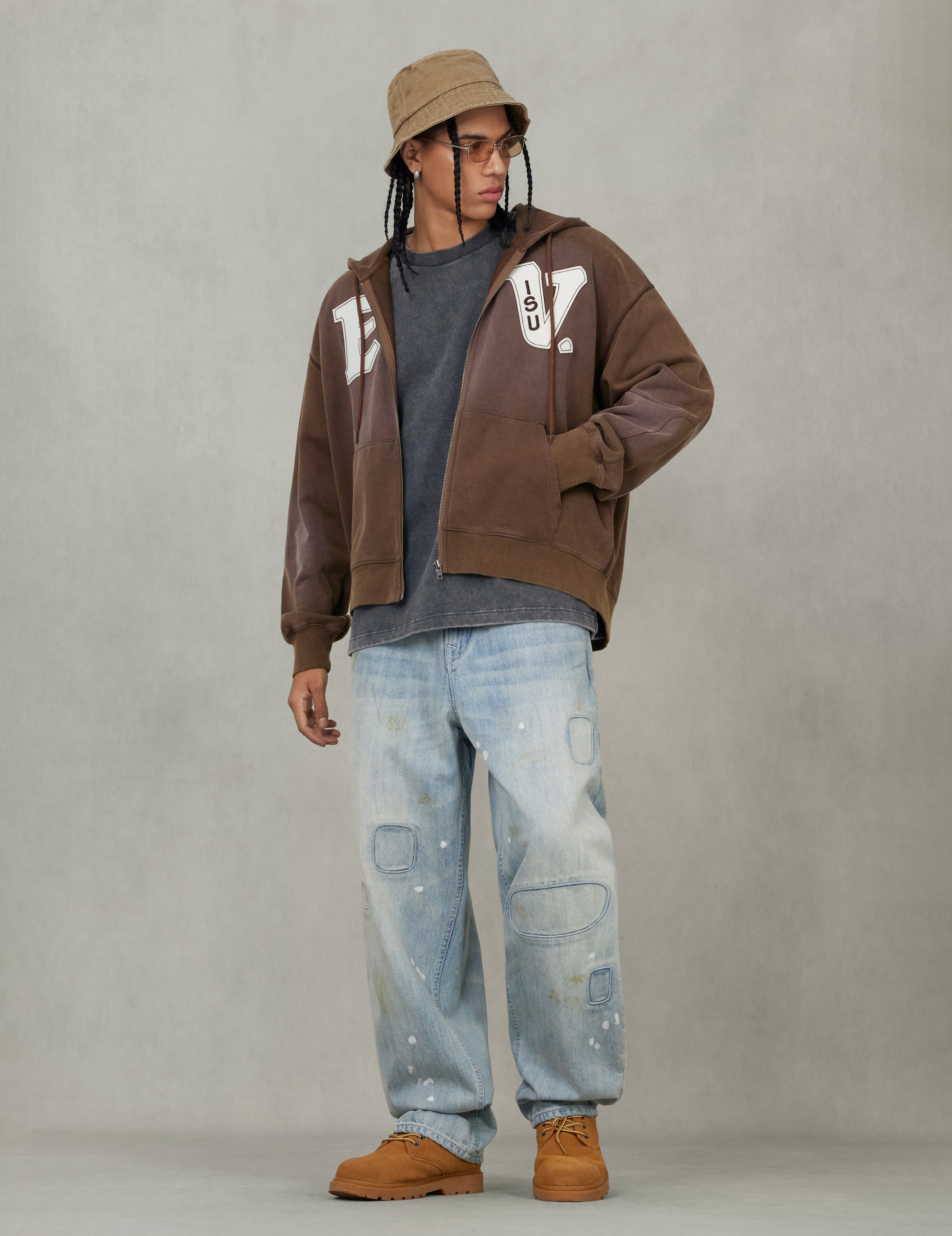 EV and Seagull Patches Embroidery Relax Fit Hoodie Jacket