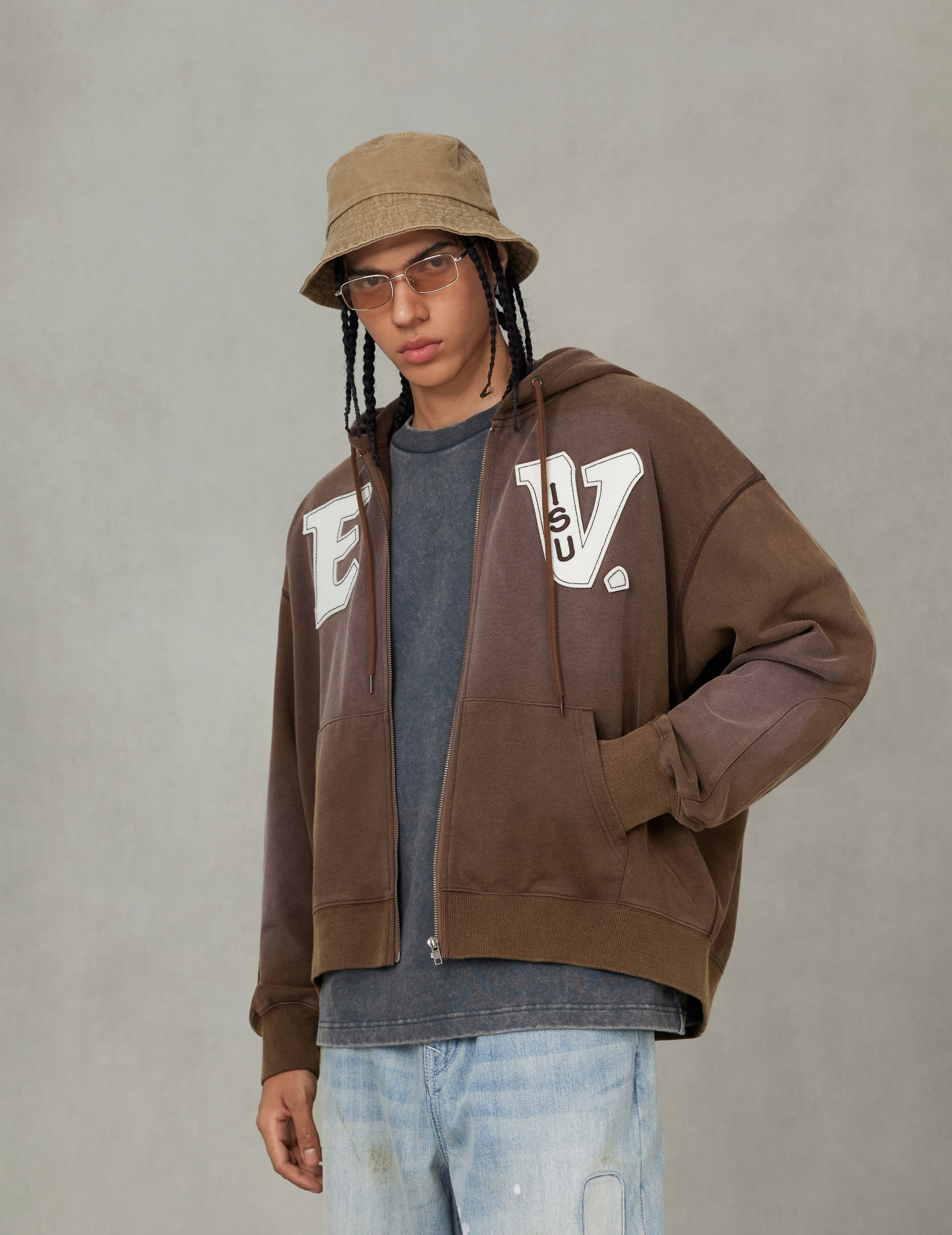 EV and Seagull Patches Embroidery Relax Fit Hoodie Jacket