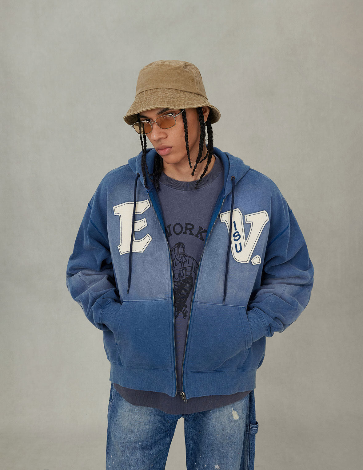 EV and Seagull Patches Embroidery Relax Fit Hoodie Jacket