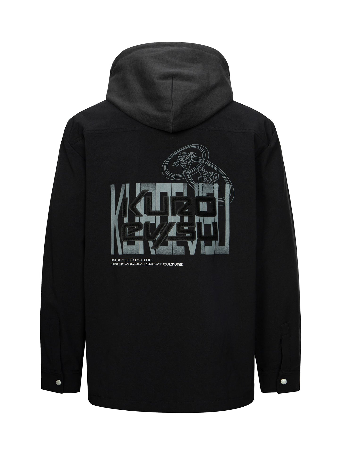 Logo and Kamon Print Regular Fit Shirt Jacket with Detachable Hood