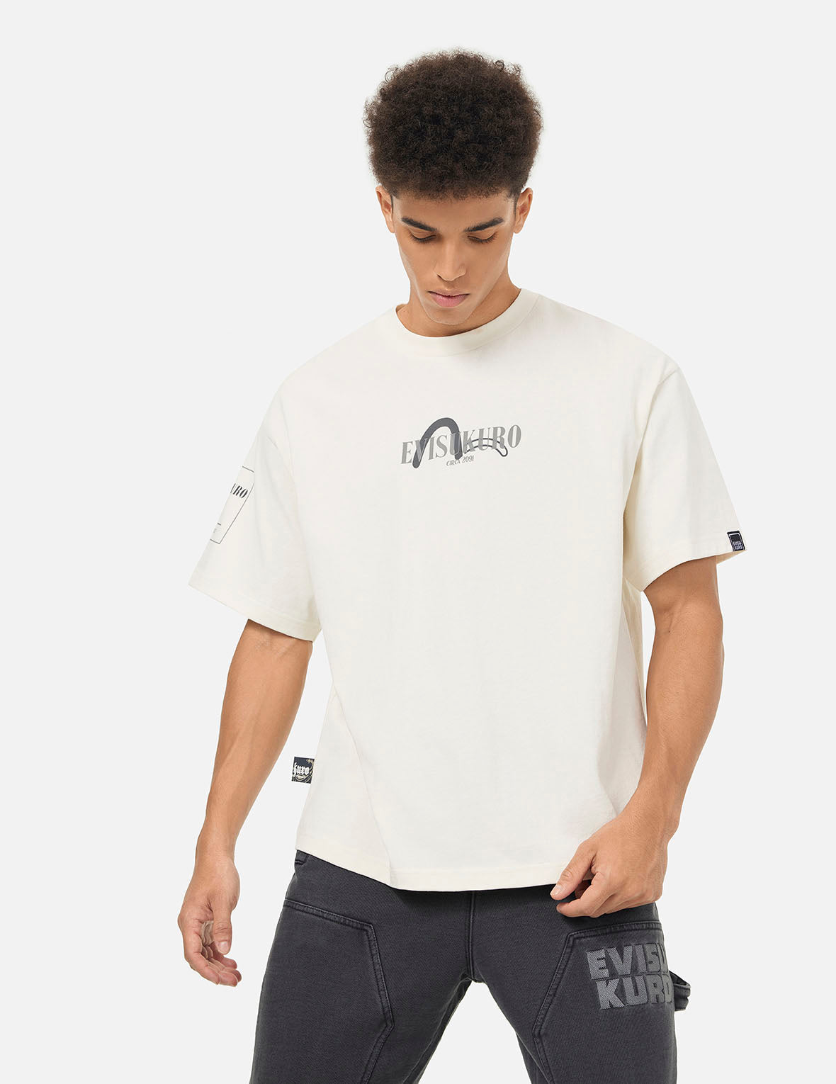 Logo Embroidery and Kamon Print Loose Fit T-Shirt