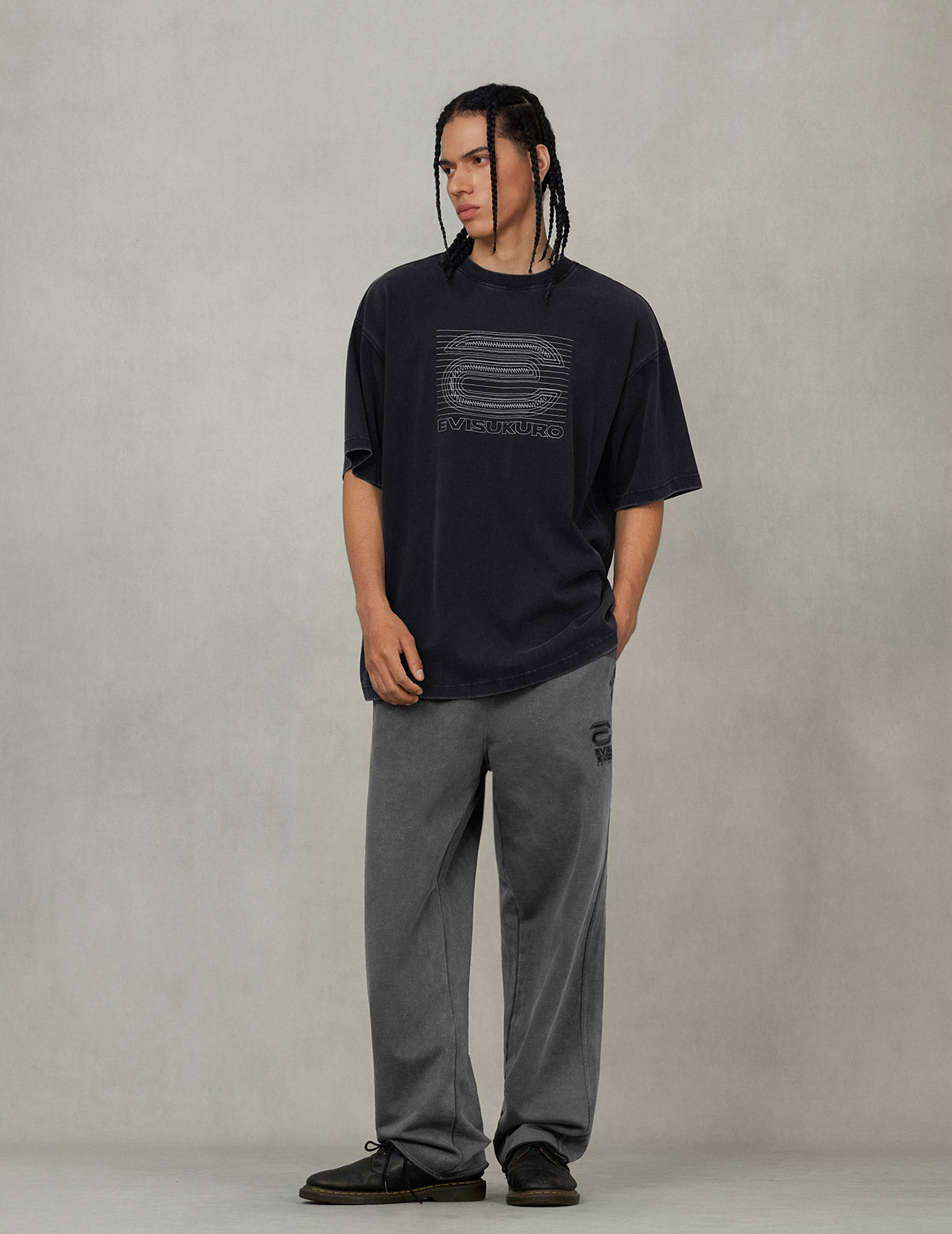 EVISUKURO E Logo Glow-in-the-dark Embroidery Loose Fit T-shirt