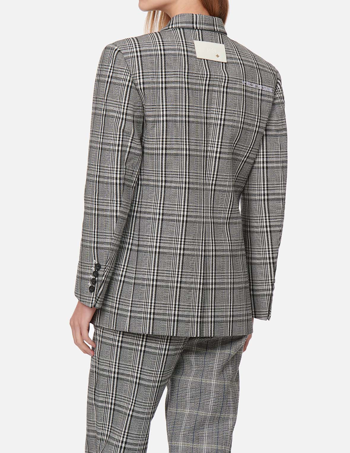 格纹裹身式西服外套