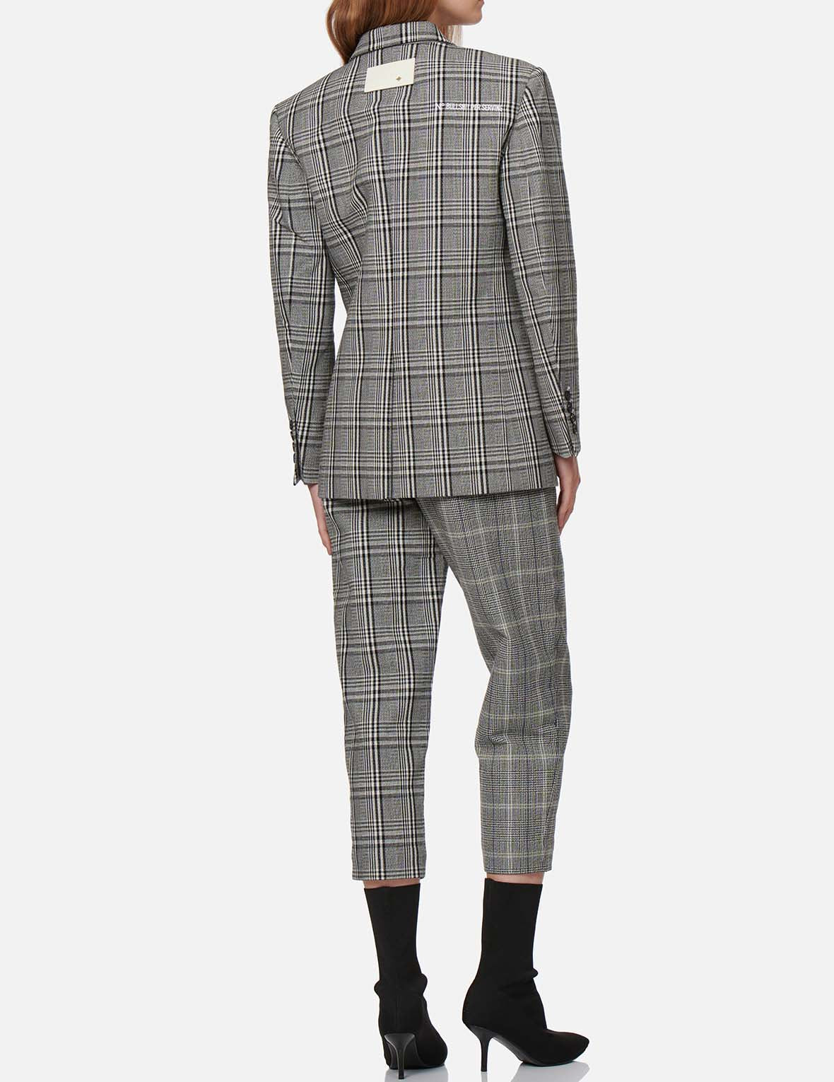 格纹裹身式西服外套