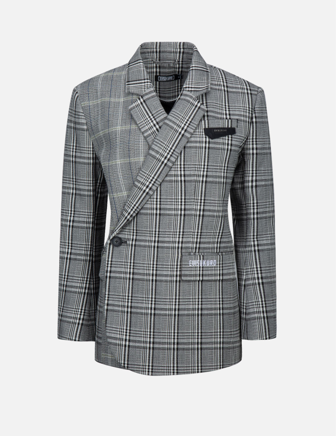 格纹裹身式西服外套