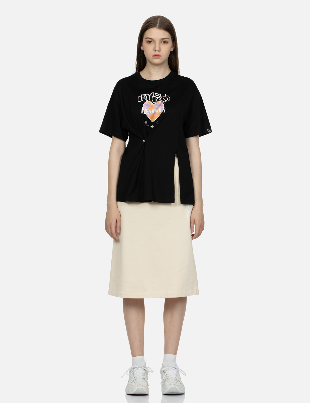 Logo and Heart Print Cut-out Relaxed Fit T-shirt