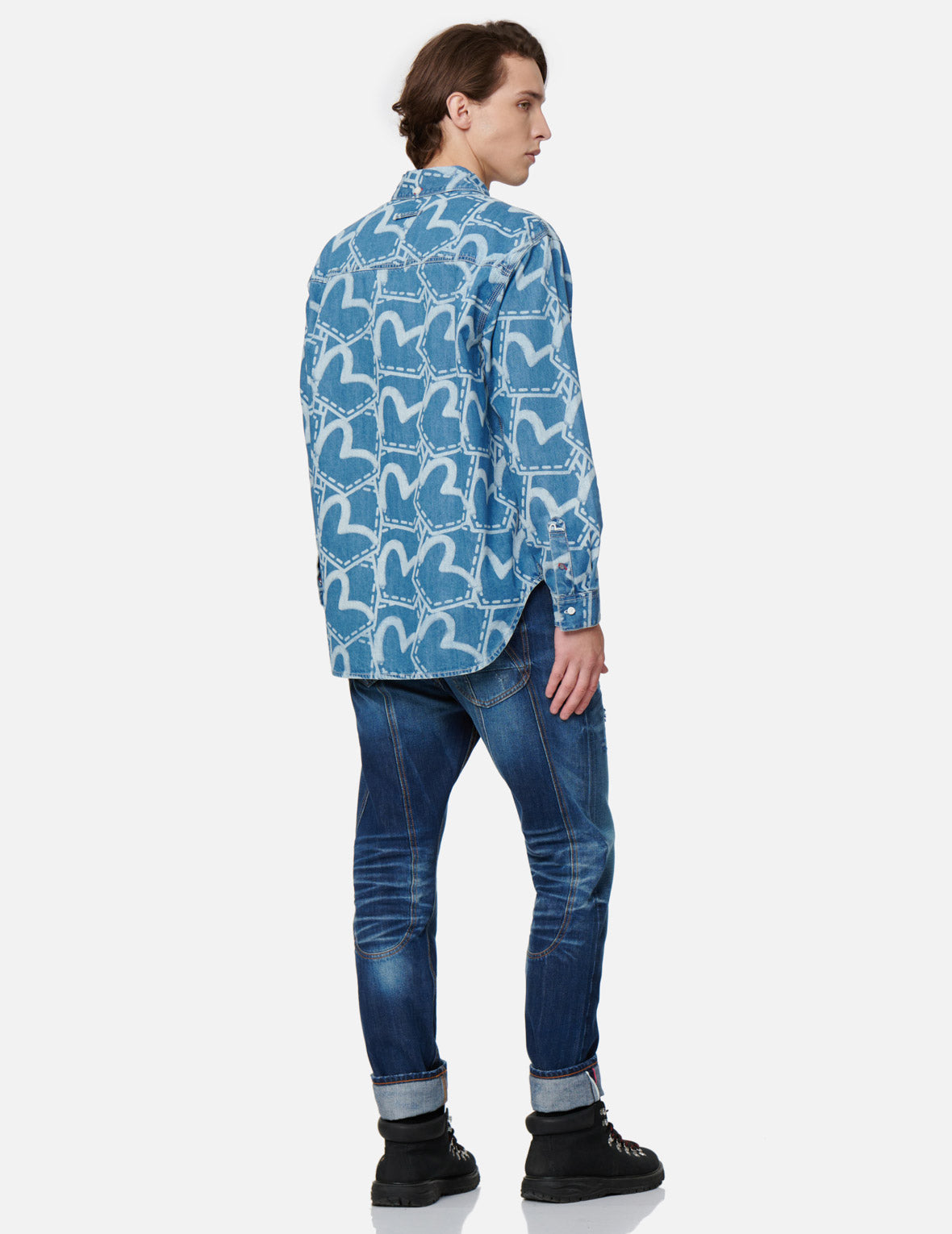 Allover Pocket Graphic Print Denim Shirt