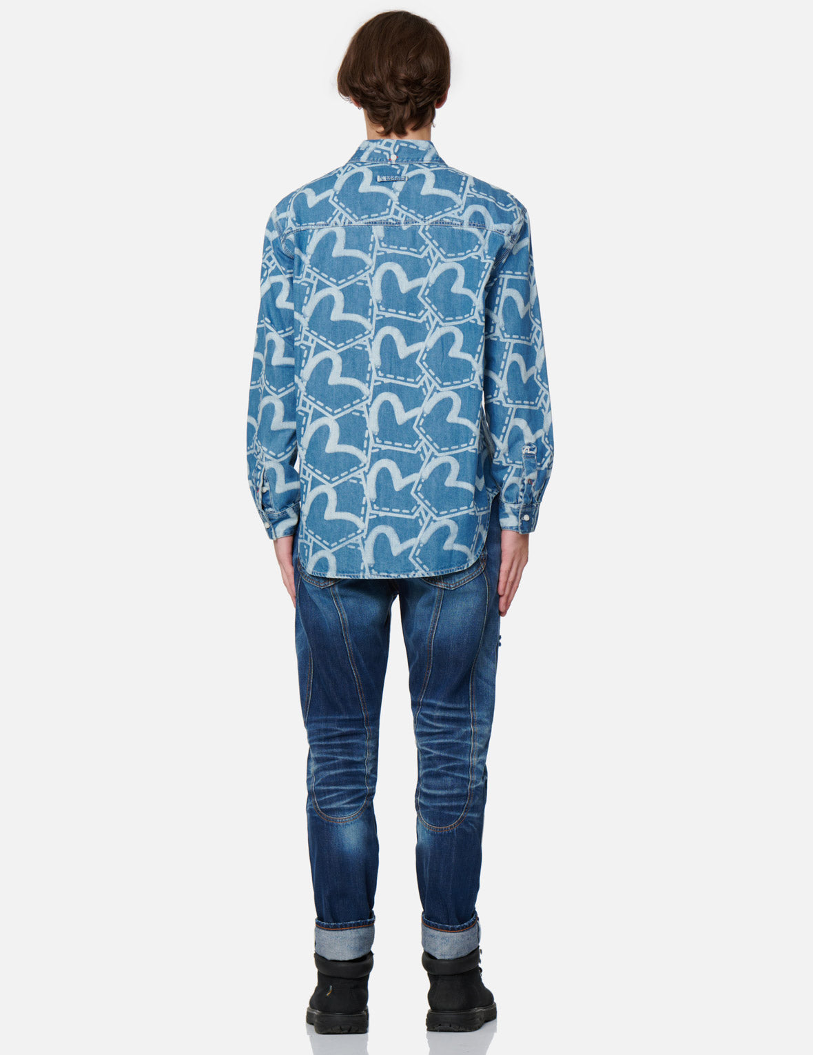 Allover Pocket Graphic Print Denim Shirt