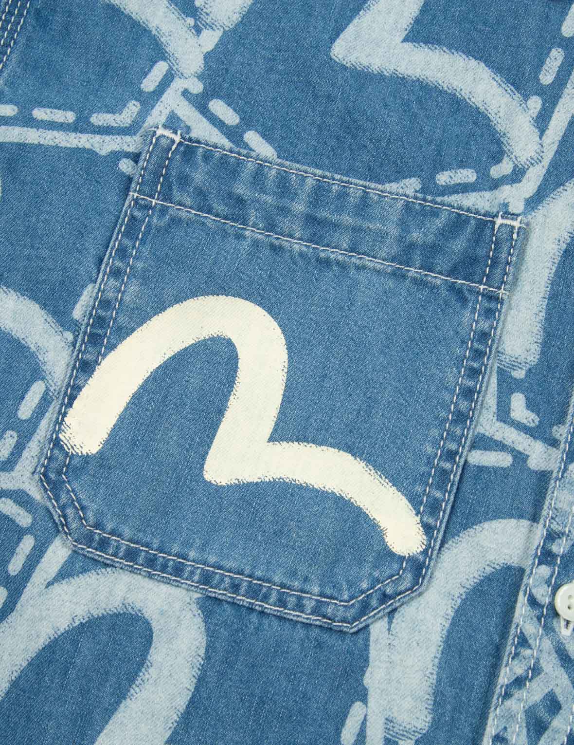 Allover Pocket Graphic Print Denim Shirt