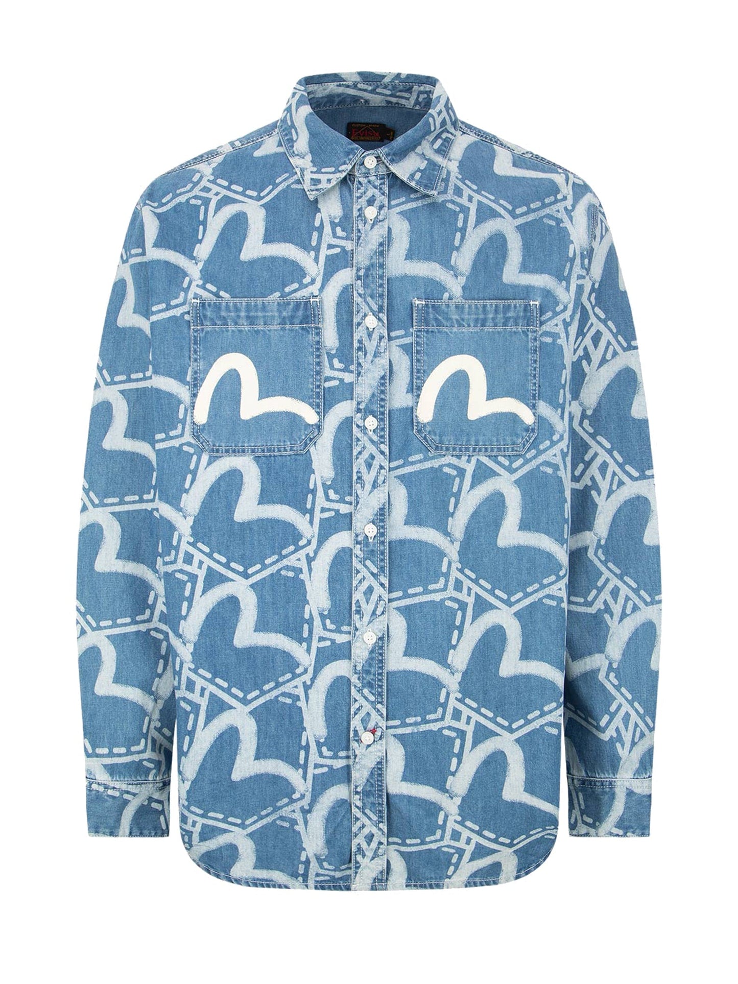 Allover Pocket Graphic Print Denim Shirt