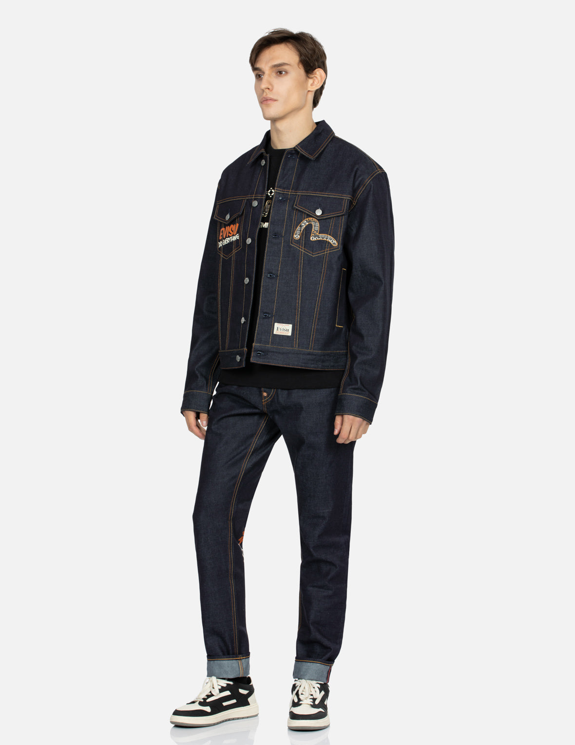 Kumadori Daruma Print Relax Fit Denim Jacket