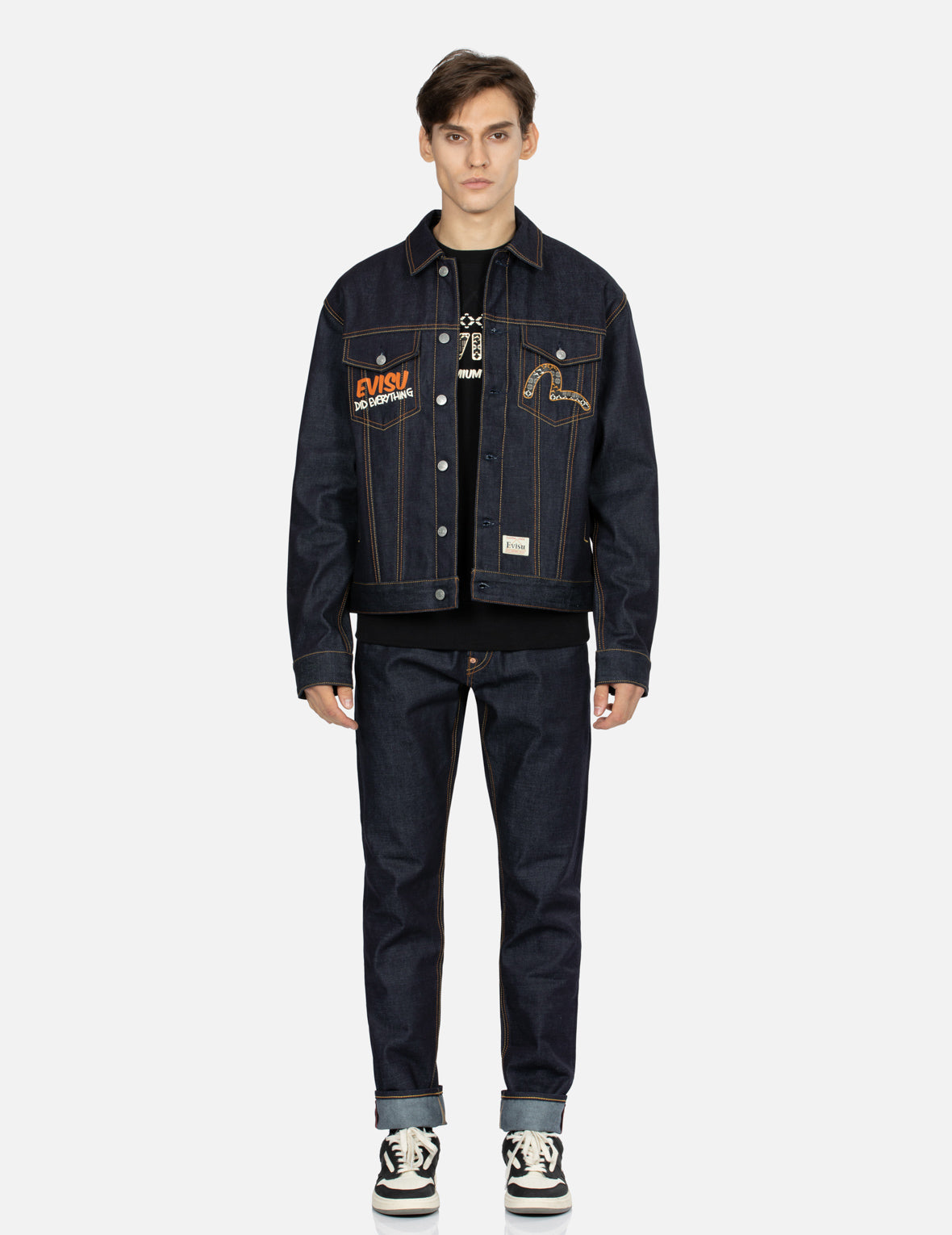 Kumadori Daruma Print Relax Fit Denim Jacket