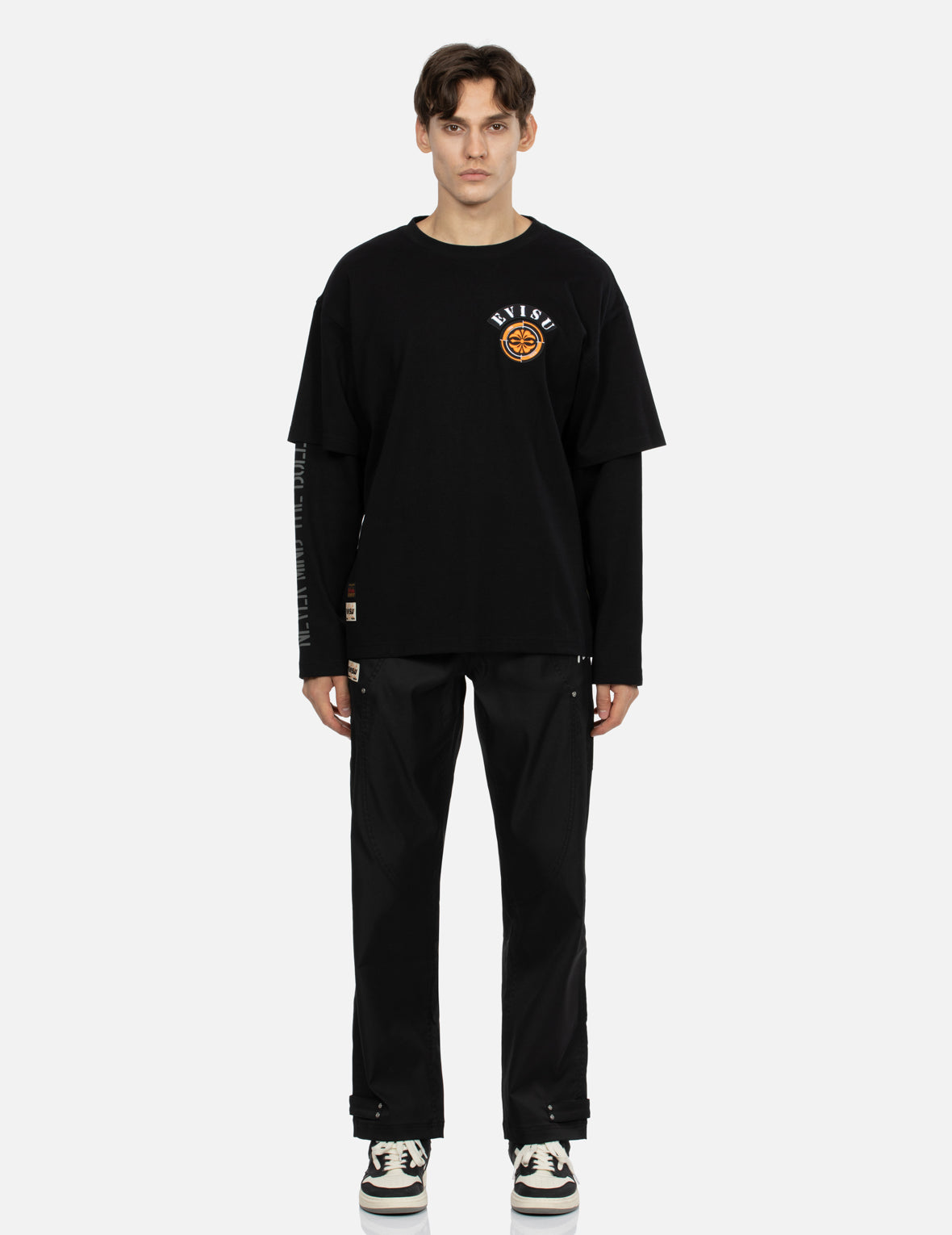 Daicock Insert and Kamon Appliqué Loose Fit Patchwork Pants