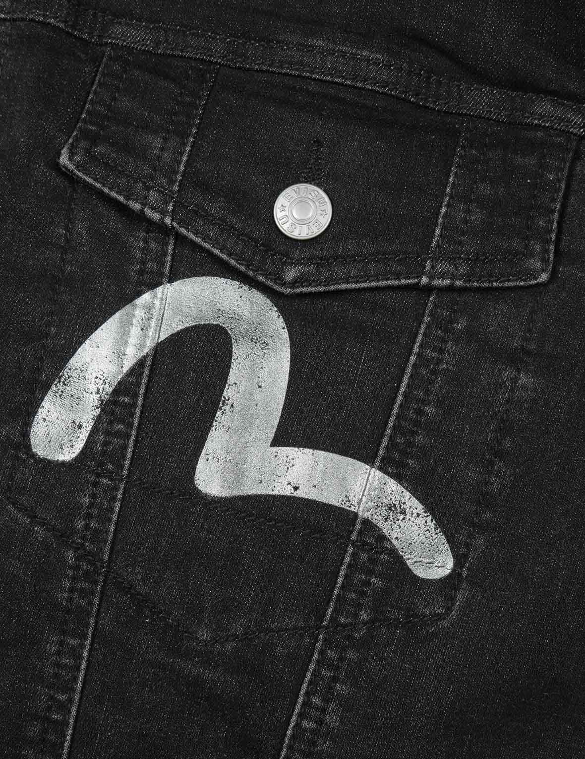 Graffiti-Style Daicock Print Loose Fit Denim Jacket