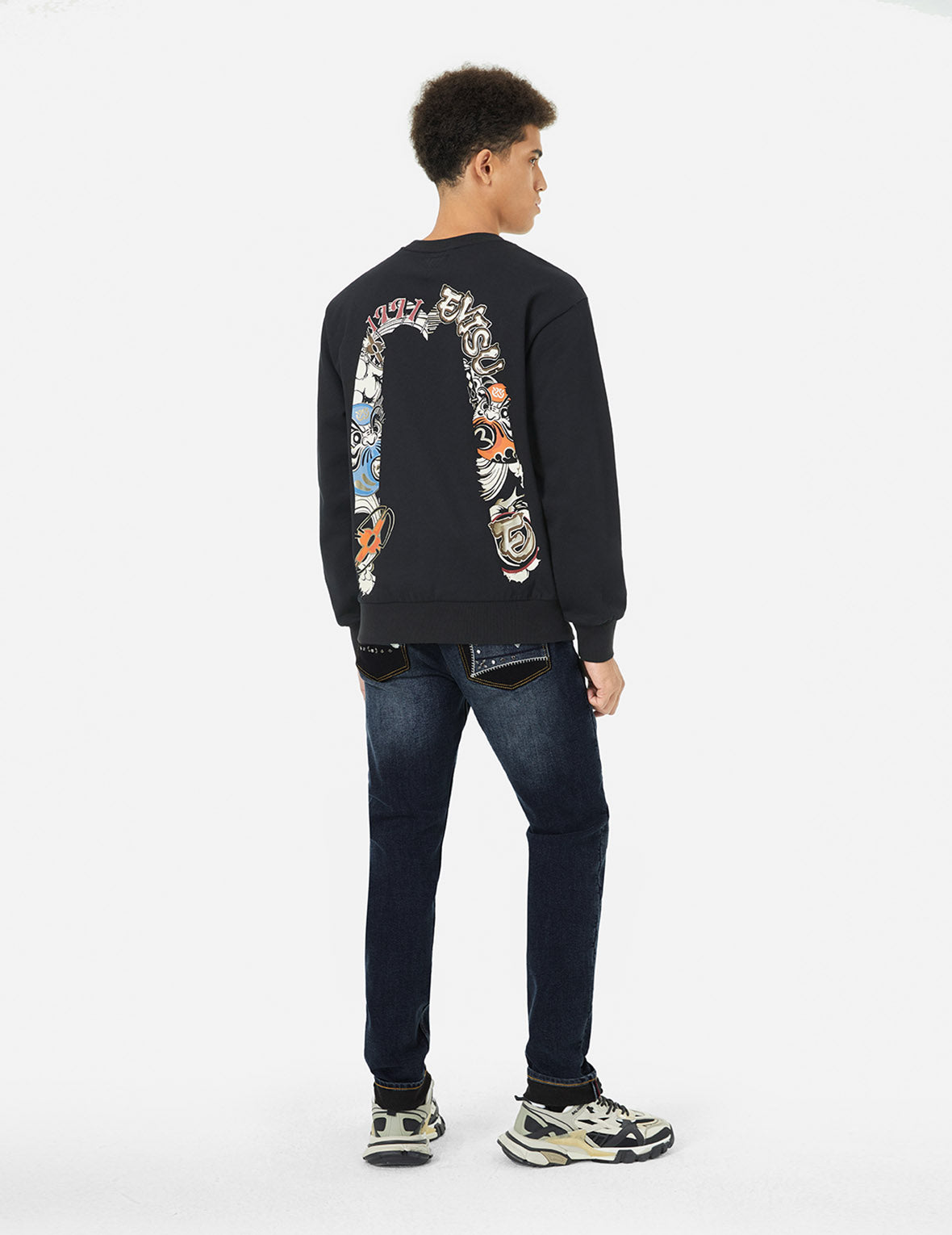 Seagull Embroidery with Metal Studs Taper Fit Jeans #2017