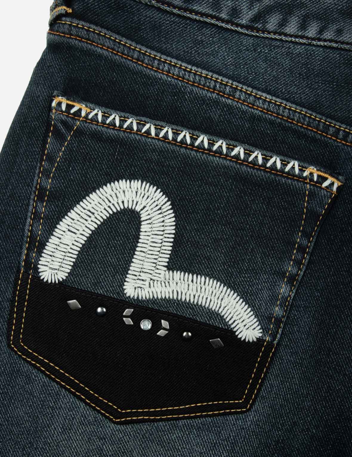Seagull Embroidery with Metal Studs Taper Fit Jeans #2017