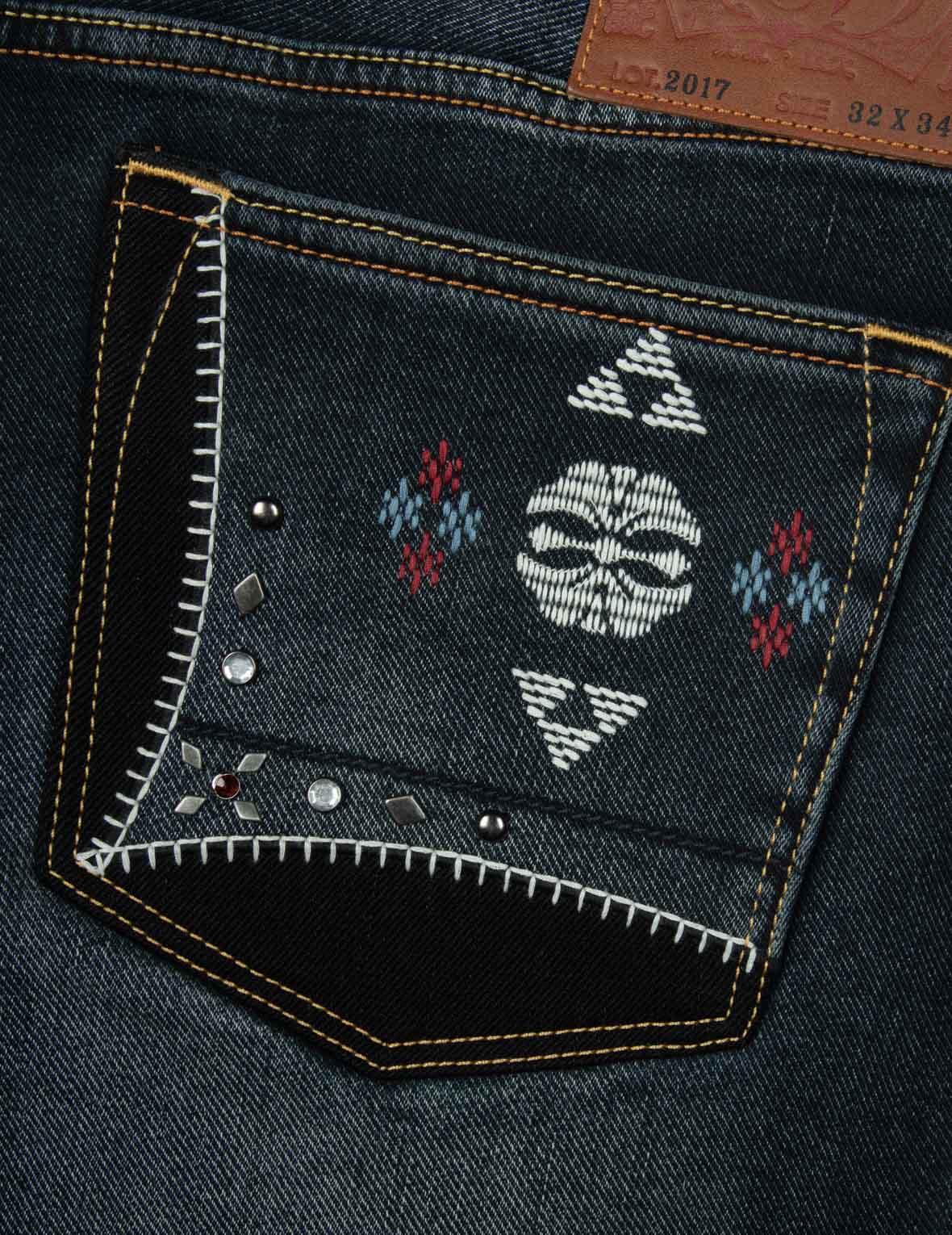 Seagull Embroidery with Metal Studs Taper Fit Jeans #2017