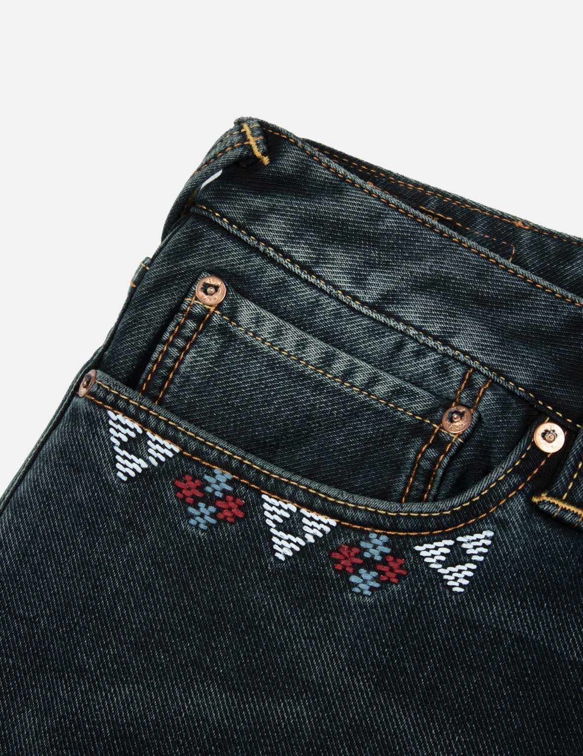 Seagull Embroidery with Metal Studs Taper Fit Jeans #2017