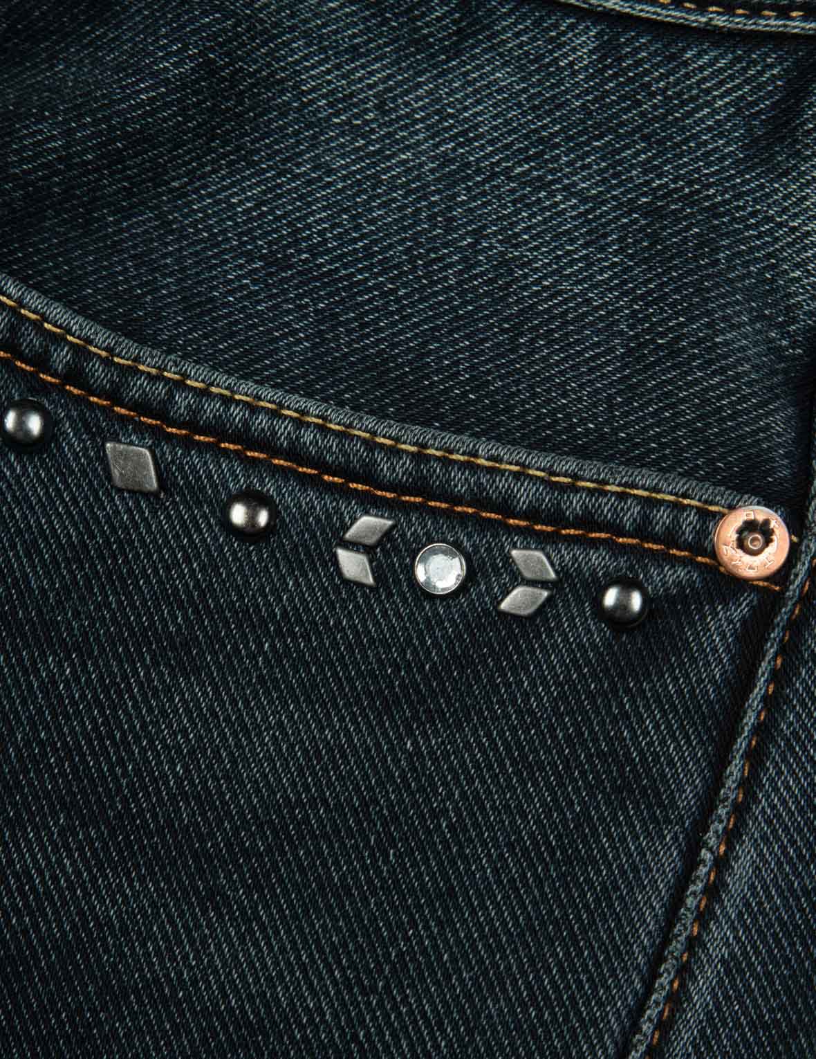 Seagull Embroidery with Metal Studs Taper Fit Jeans #2017