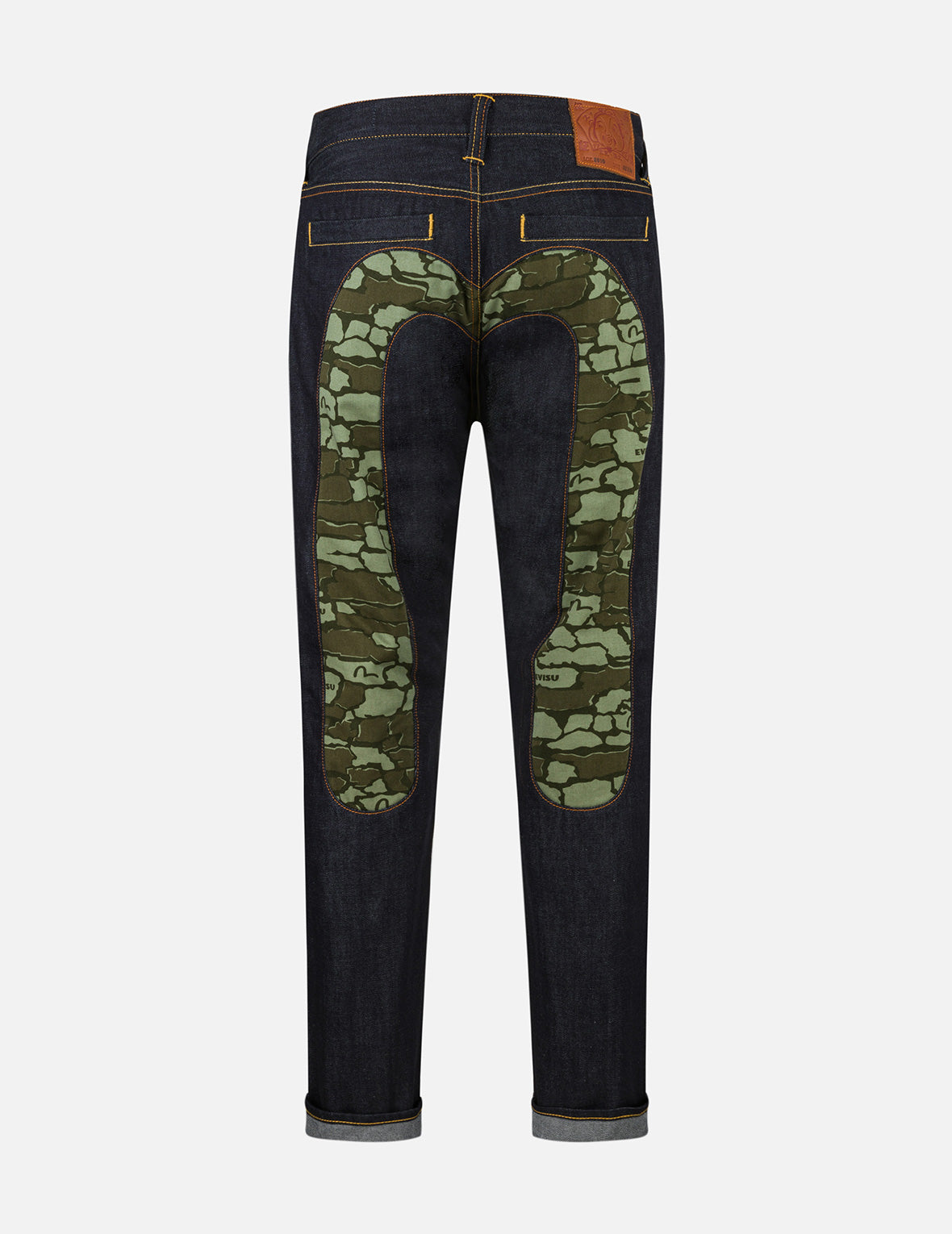 石垣迷彩大M嵌条修身牛仔裤 #2010