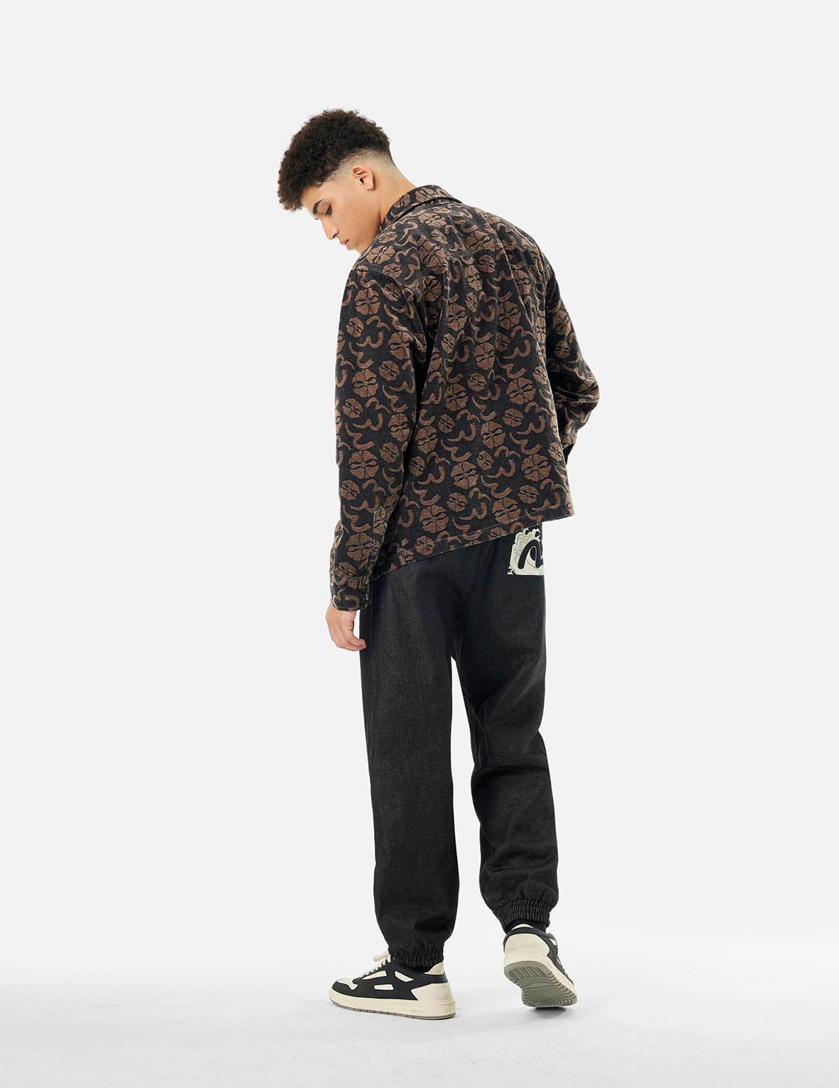 Allover Seagull and Kamon Jacquard Loose Fit Shirt Jacket