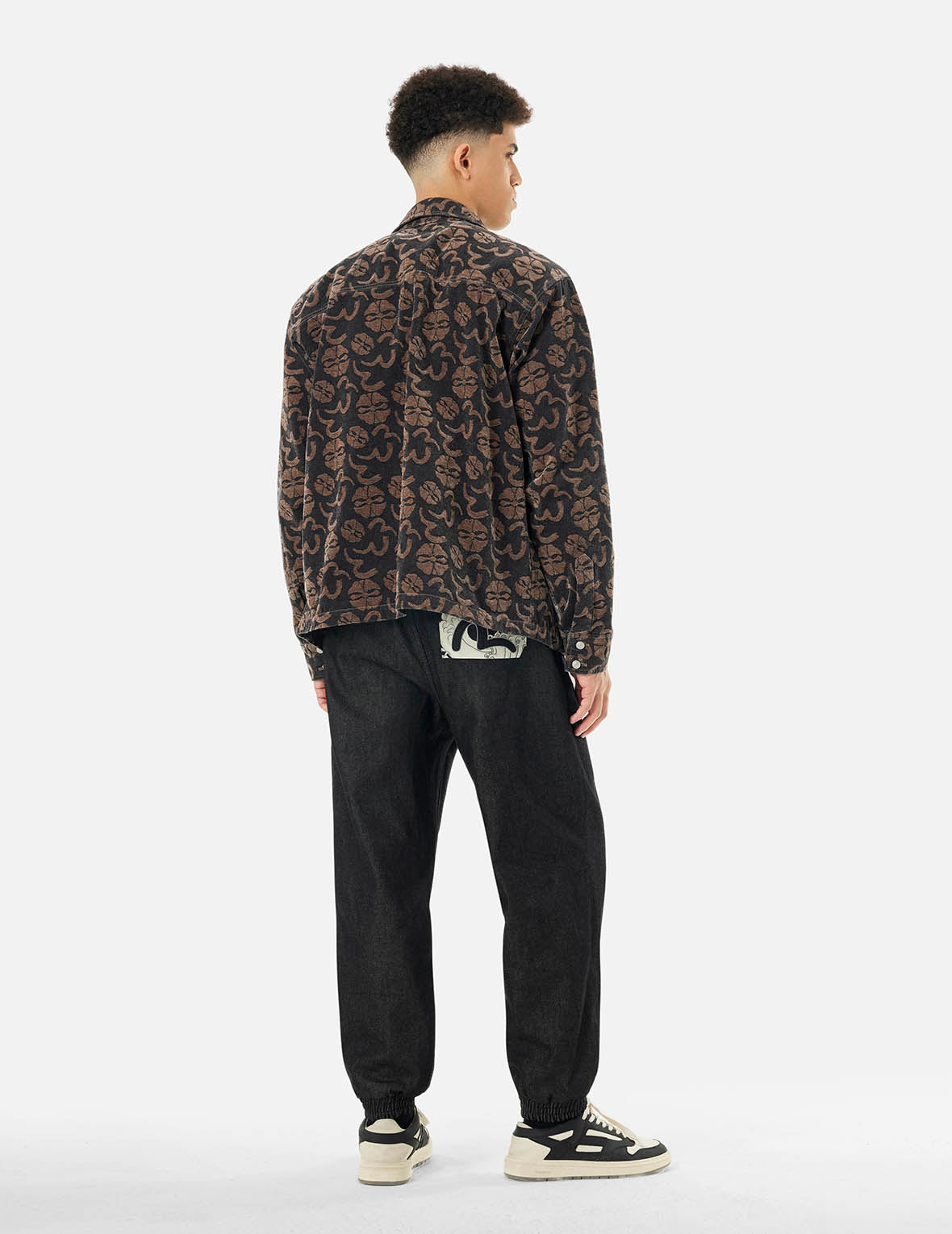 Allover Seagull and Kamon Jacquard Loose Fit Shirt Jacket