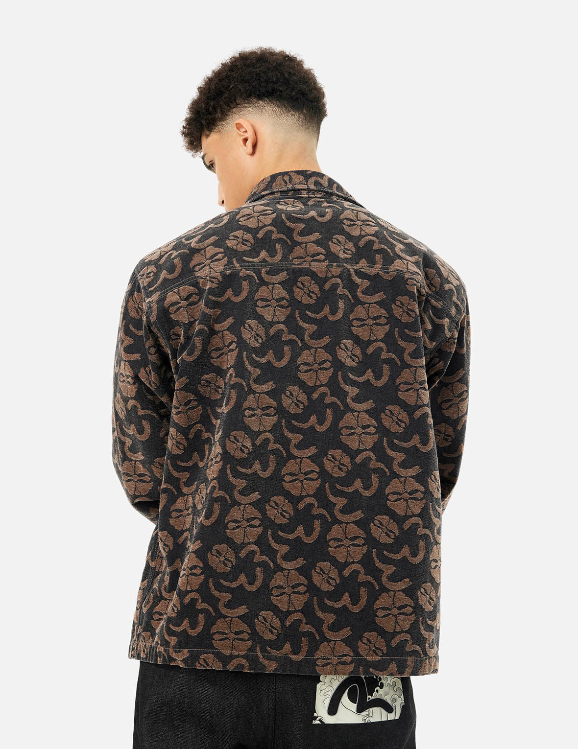 Allover Seagull and Kamon Jacquard Loose Fit Shirt Jacket