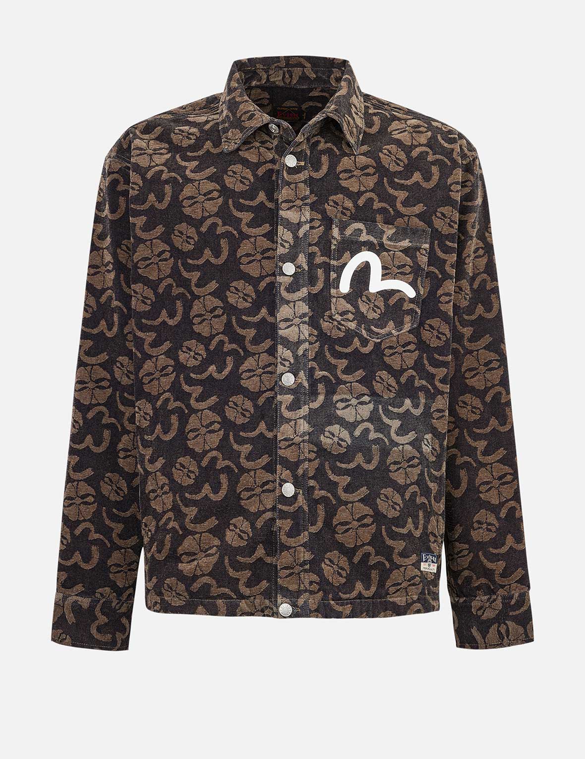 Allover Seagull and Kamon Jacquard Loose Fit Shirt Jacket