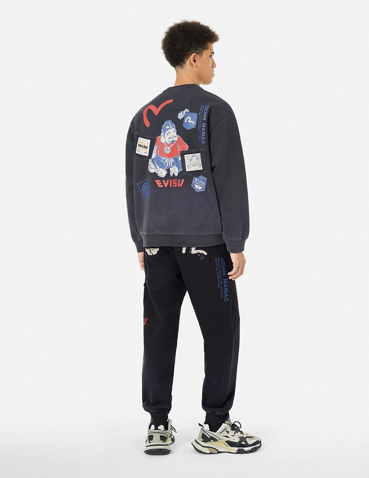 Washed Multi-pocket and Logos Print Straight Fit Sweatpants