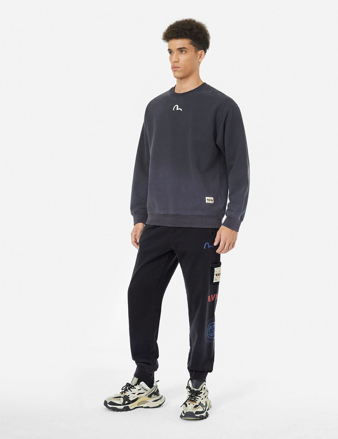 Washed Multi-pocket and Logos Print Straight Fit Sweatpants